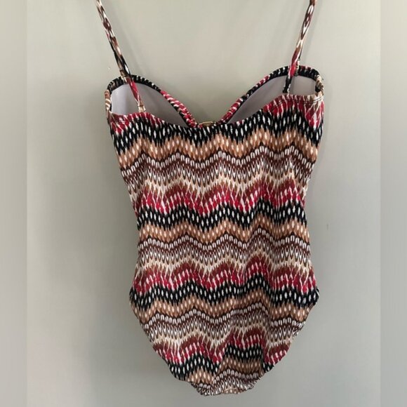 La Blanca Red and Brown One Piece Swimsuit with Zigzag Pattern - Picture 2 of 3